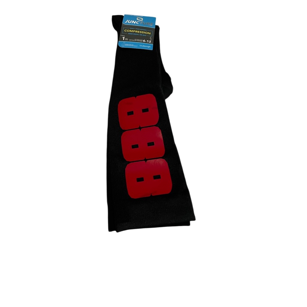 NWT juncture Compression Black knee high Socks with Red 888 Accents